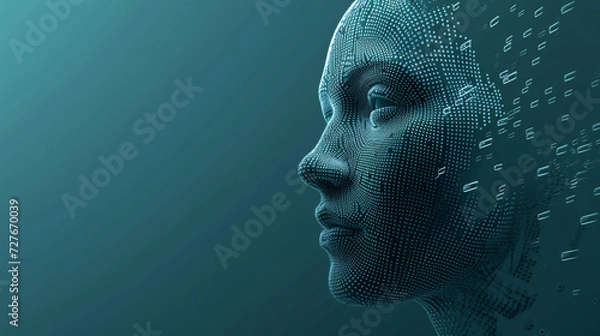 Fototapeta Digital Human Face with Intriguing Cybersecurity Elements With Copy Space