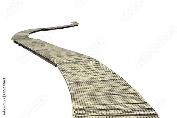 Obraz Cutout of an isolated front view of an empty wooden boardwalk with the transparent png