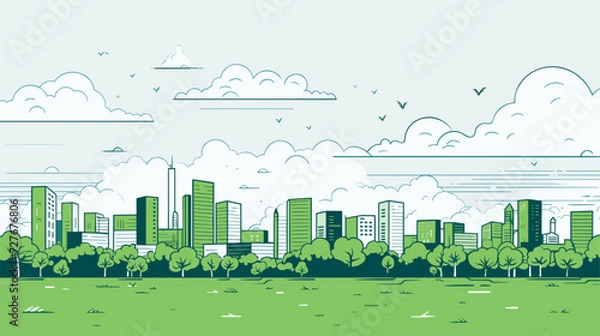 Fototapeta Abstract vector scene with cityscapes and green spaces  symbolizing urban sustainability and environmental harmony in a visually engaging and comprehensive composition. simple minimalist