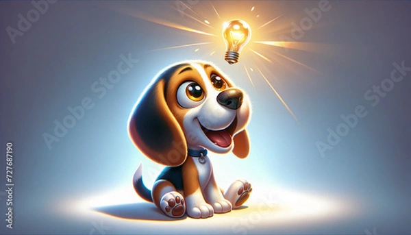 Fototapeta ぴこーんと解決策をひらめいたイヌのイラスト　（ AI生成画像 ）