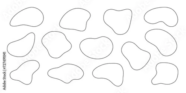 Fototapeta Liquid irregular amoeba blob shapes silhuette vector collection isolated on white background. Fluid bobble blotch forms set, deform drops