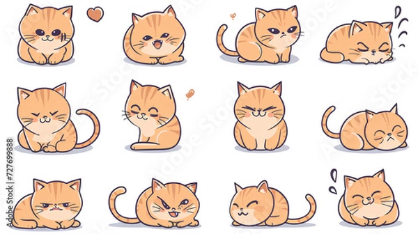 Fototapeta A collection of images of cats in different poses, a set of cute cat pictures.