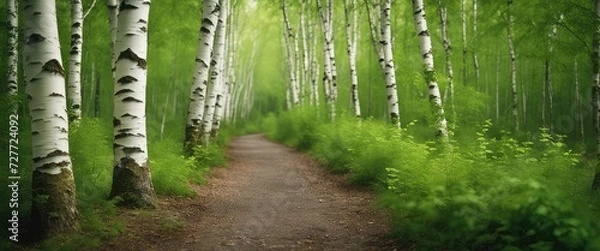 Obraz Birch forest, pathway, photography backdrop, wedding backdrop, maternity backdrop