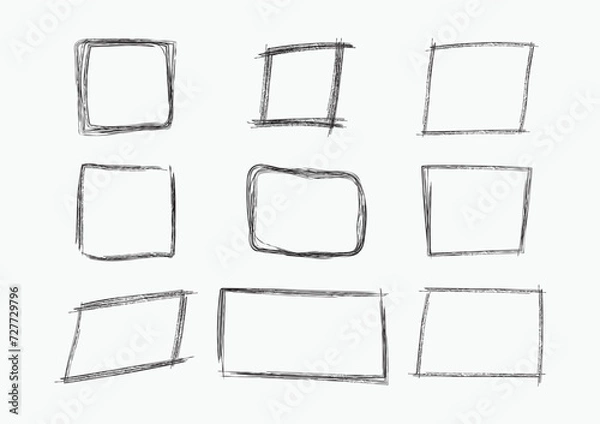 Fototapeta scribble hand drawn set of doodle rectangle vector grungy element on white background