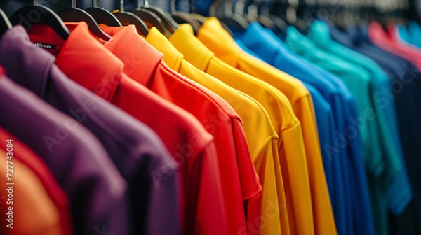 Fototapeta colorful shirts on hangers
