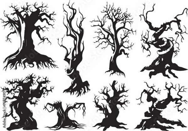 Fototapeta Set Trees. Hand drawn vector illustration