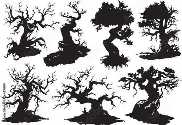 Fototapeta Set Trees. Hand drawn vector illustration