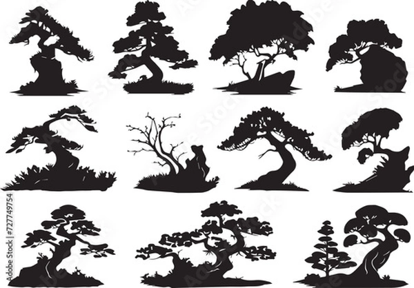 Fototapeta Set Trees. Hand drawn vector illustration