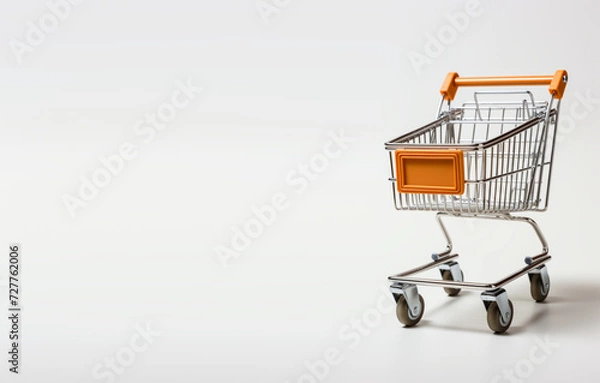 Fototapeta Empty grocery cart on white background with free space generated AI