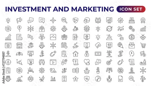 Fototapeta SEO and promotion line icons collection. Big UI icon set. Thin outline pack.