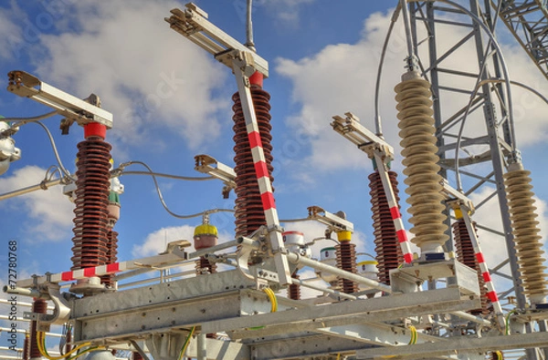 Fototapeta High voltage switchyard