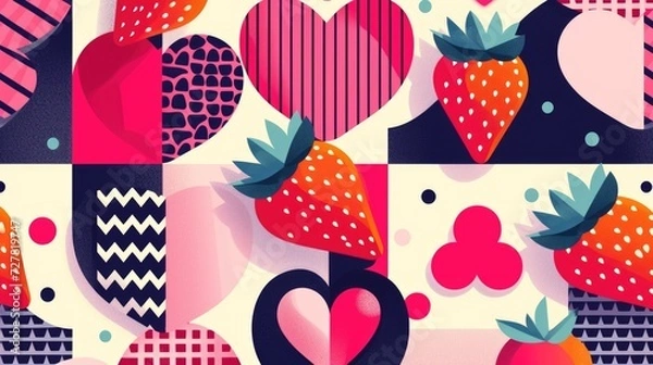 Fototapeta A bunch of ripe strawberries arranged together. Perfect for food-related projects and summer-themed designs