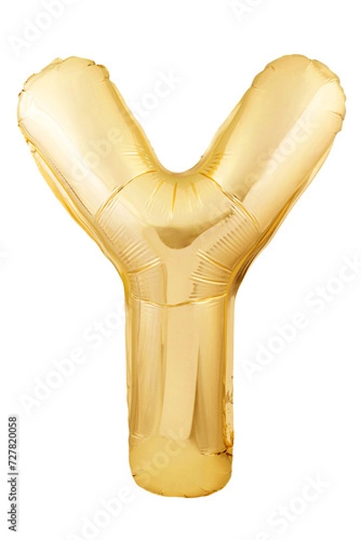 Fototapeta Rose gold letter Y made of inflatable balloon isolated on white background
