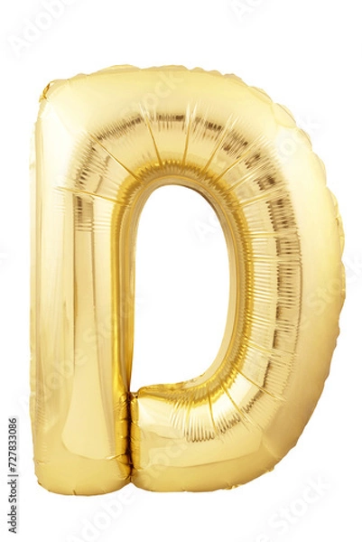 Obraz Rose gold letter D made of inflatable balloon isolated on white background