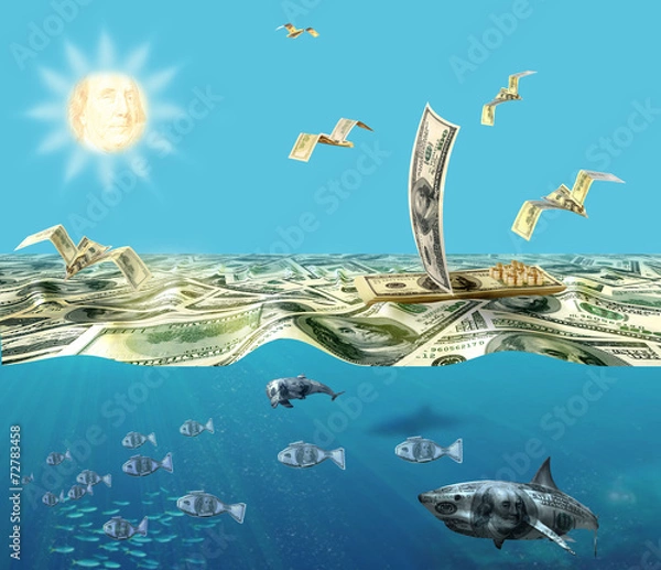 Obraz Dollar zone, world of lucre. Collage