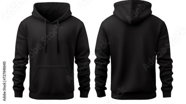 Fototapeta Black classic Hoodie front and back in pure black without logo on transparentbackground