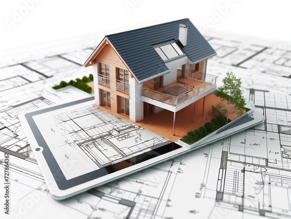 Obraz architecture concept at work of a digital tablet with drawing