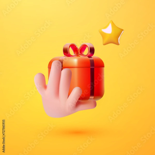 Fototapeta Shopping and special offer design with human hand taking gift. Bonus and win concept.