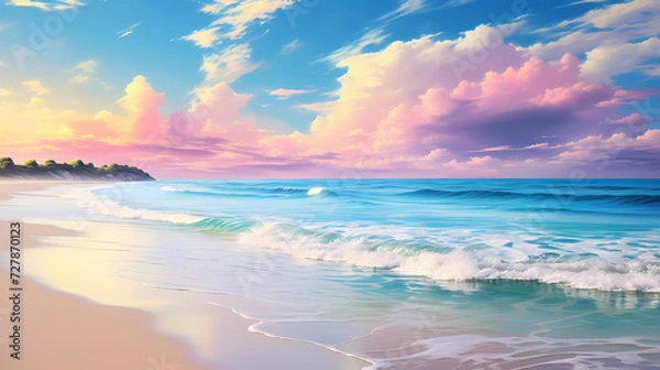 Fototapeta Aerial view of beautiful beach, simple, calm composition in clear blue