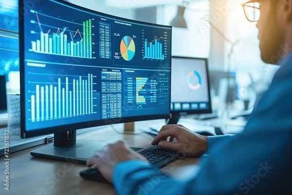 Fototapeta Data Analyst Examining Growth Chart,Strategic Data Analysis for Growth