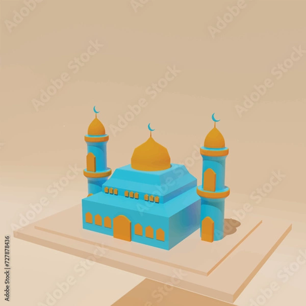 Fototapeta Kabaah alharam and mosque concept. Realistic 3d object cartoon style.