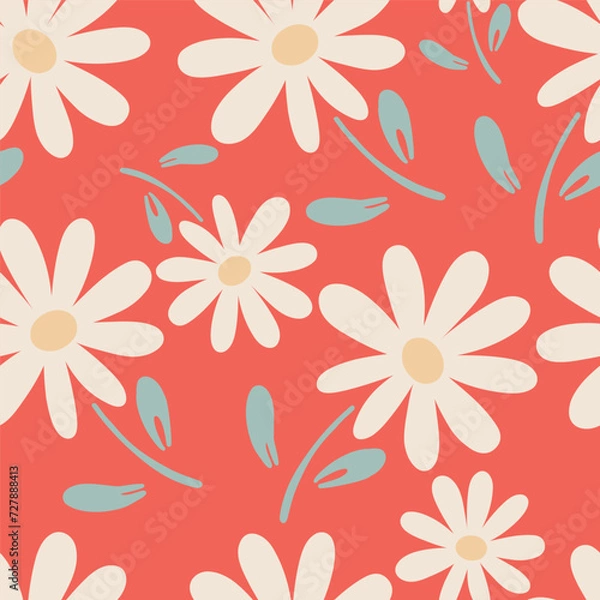 Obraz Camomile flat design groovy flowers seamless pattern