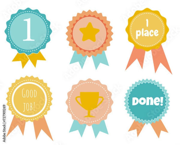 Fototapeta A vector set of cute badges for good work. Set of medals