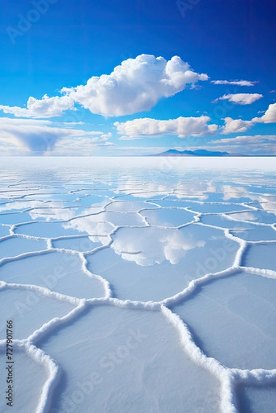 Obraz Salar de Uyuni salt flats under a clear blue sky reflecting clouds serene and vast perfect for travel and tourism related usage