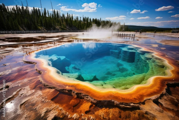 Obraz Grand Prismatic Spring in Yellowstone vibrant colors and steam rising encapsulating the wonder of nature and a top tourist destination
