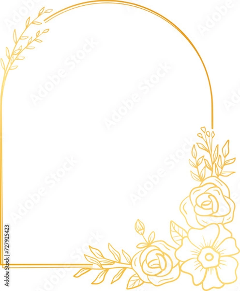 Fototapeta Golden arch floral frame with hand drawn leaves simple and minimalist frame design