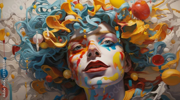 Fototapeta Woman Embellished with Dynamic Paint Splashes and Spheres