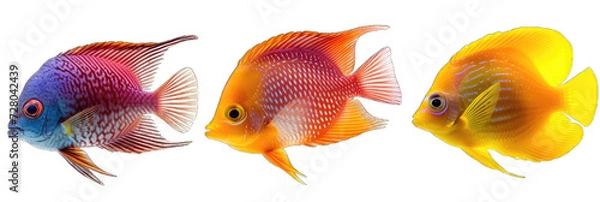Fototapeta Collection of aquarium fish, freshwater fish on transparent background generative ai