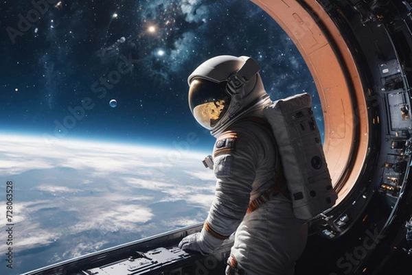 Obraz Astronaut in spaceship cockpit in space