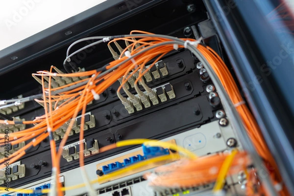 Fototapeta fiber optic with servers in a technology data center
