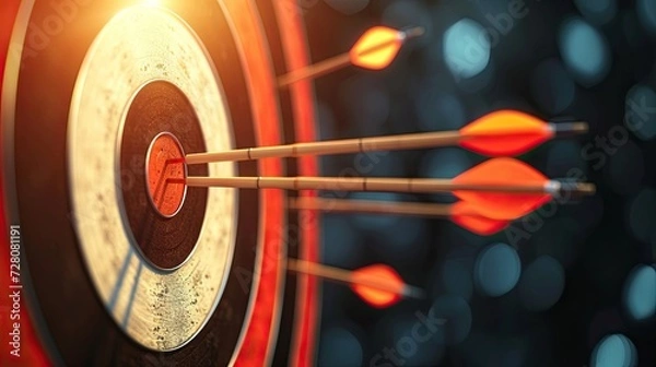 Fototapeta Arrows hitting the center of a target