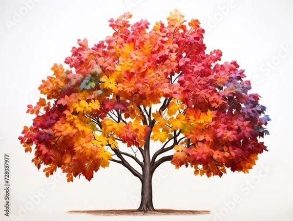 Fototapeta Tree with Multicolored Leaves Diversity and Change Isolated on White Background AI Generated
