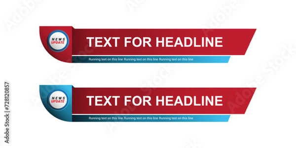 Fototapeta Lower third template for TV banners, bars for live news and sport channels, streaming and broadcasting. Collection of lower third for video editing isolated on white background. Vector	