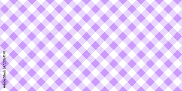 Fototapeta Purple picnic plaid texture. Diagonal gingham pattern. Tablecloth, oilcloth, basket napkin, blanket, handkerchief, wrapping paper, kitchen towel print. Flannel, linen or cotton material design.