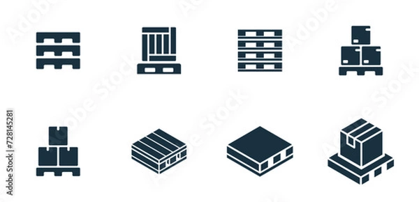 Obraz Shipping pallet icons set on white background. online delivery service business. Parcel container, packaging boxes, web design for applications.