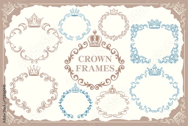 Obraz 王冠を使ったアンティークな装飾フレーム。ベクター素材