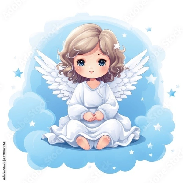 Fototapeta Cartoon angel on a cloud