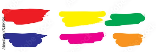 Fototapeta Highlight brush strokes is isolated on a white background. Brush stain or permanent marker pen stroke set. Select the brush lines. Marker color stroke, brush pen hand drawn underline