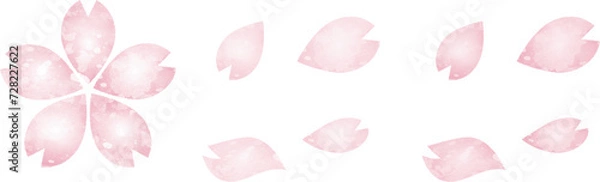 Fototapeta あしらい　飾り　さくら　桜　水彩　花びら　春　お花見　アイコン　イラスト素材セット