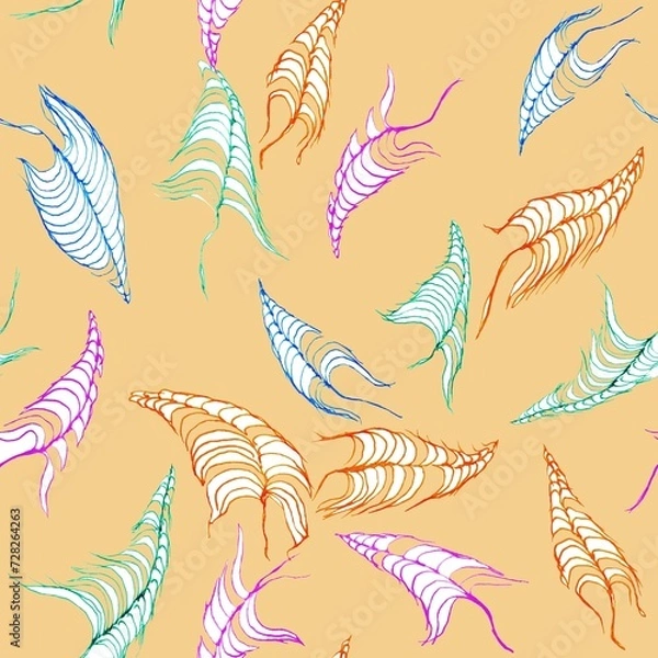 Obraz Abstract background seamless pattern with watercolor marine elements. Hand drawn illustration