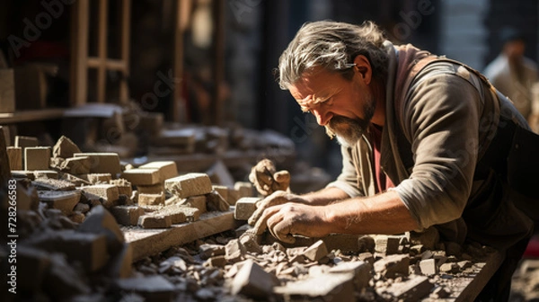 Fototapeta Crafting with Wood: Empowering Skills of Skilled Workers in Various Industries, Construction, Cooking, and More!, generative AI
