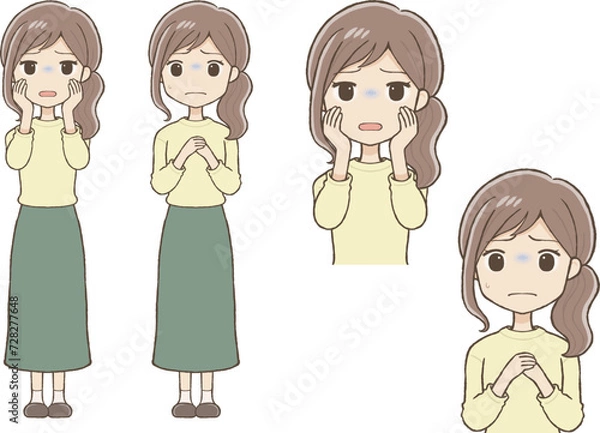 Obraz 不安そうな表情のロングスカート女性