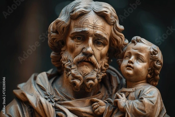 Fototapeta Wooden Jesus Statue with Baby Jesus Generative AI