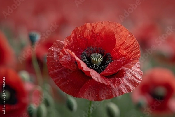 Fototapeta Red Poppies in Bloom A Stunning Sight for the Month of May Generative AI