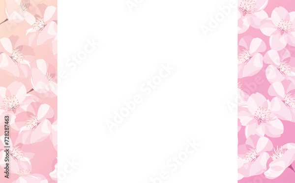 Fototapeta 背景やタイトルに使えるシンプルな満開の桜の花びらのコピースペースのあるグラデーション春フレーム