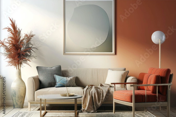 Fototapeta interior with sofa. 3d illustration mock up poster frame.